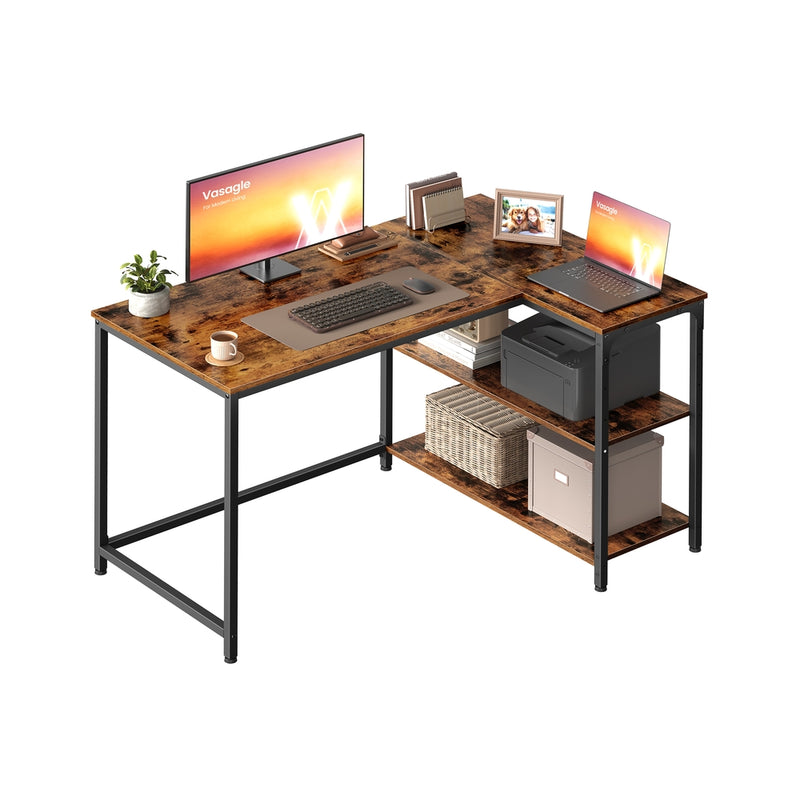 Reversible Rustic Brown L-Shaped Corner Desk with Adjustable Shelves by Vasagle VASAGLE
