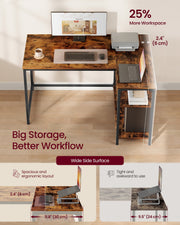 Reversible Rustic Brown L-Shaped Corner Desk with Adjustable Shelves by Vasagle VASAGLE