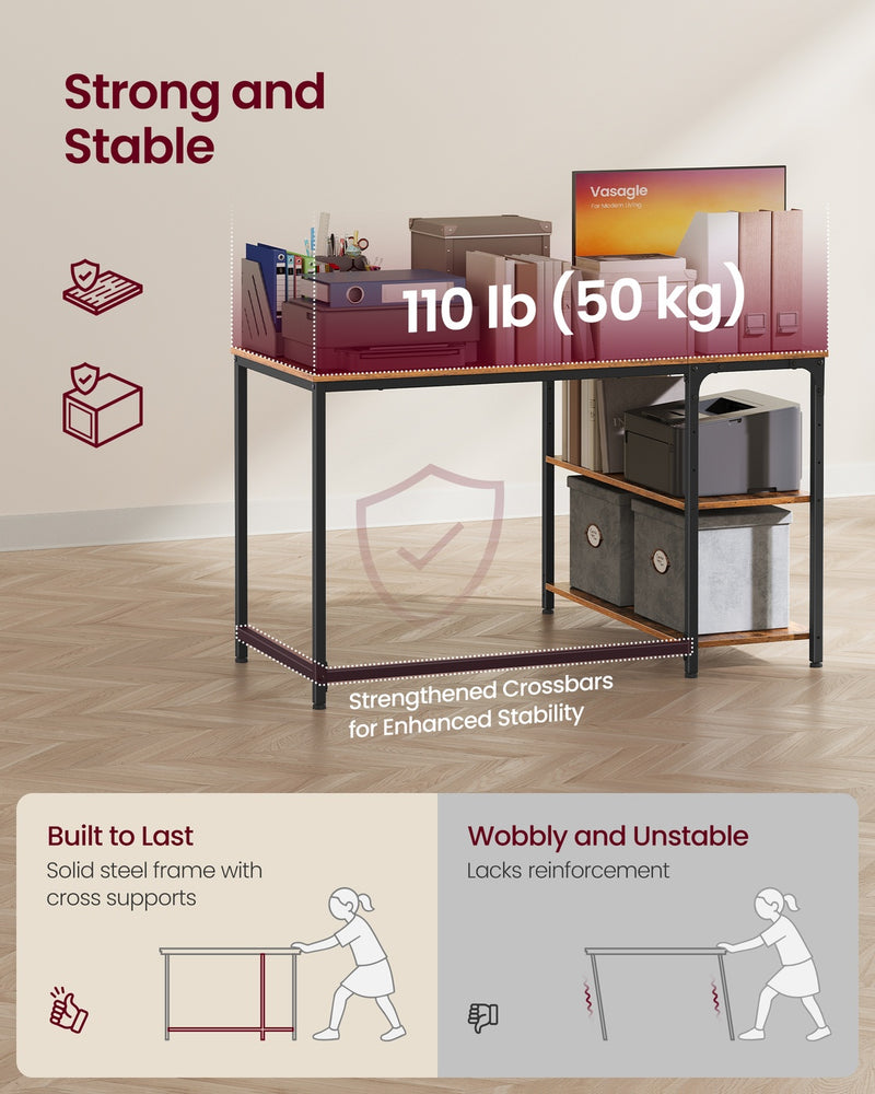 Reversible Rustic Brown L-Shaped Corner Desk with Adjustable Shelves by Vasagle VASAGLE