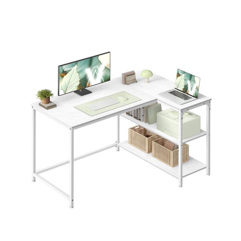 Reversible L Shaped Corner Desk with Adjustable Shelves Maple White by VASAGLE VASAGLE