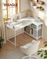 Reversible L Shaped Corner Desk with Adjustable Shelves Maple White by VASAGLE VASAGLE