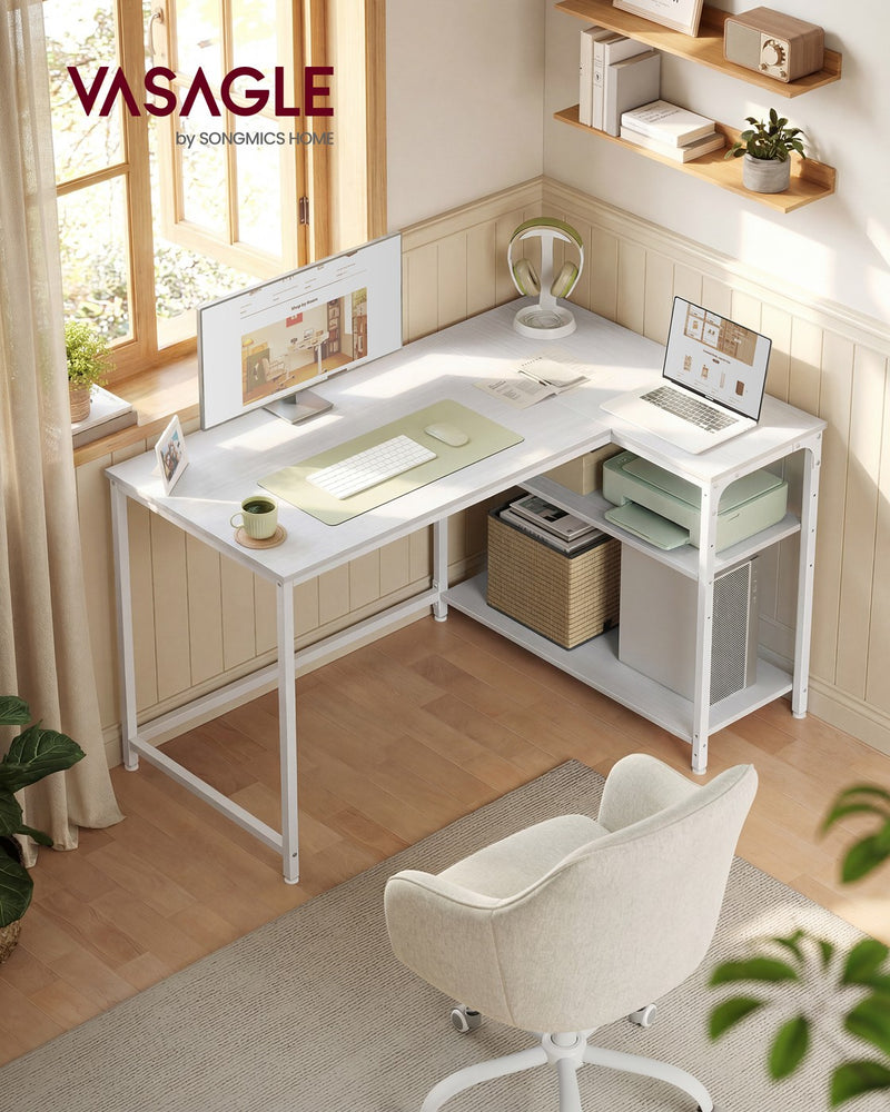 Reversible L Shaped Corner Desk with Adjustable Shelves Maple White by VASAGLE VASAGLE