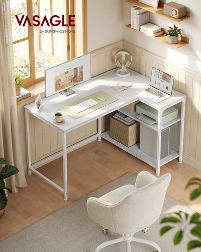 Reversible L Shaped Corner Desk with Adjustable Shelves Maple White by VASAGLE VASAGLE