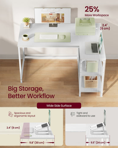 Reversible L Shaped Corner Desk with Adjustable Shelves Maple White by VASAGLE VASAGLE