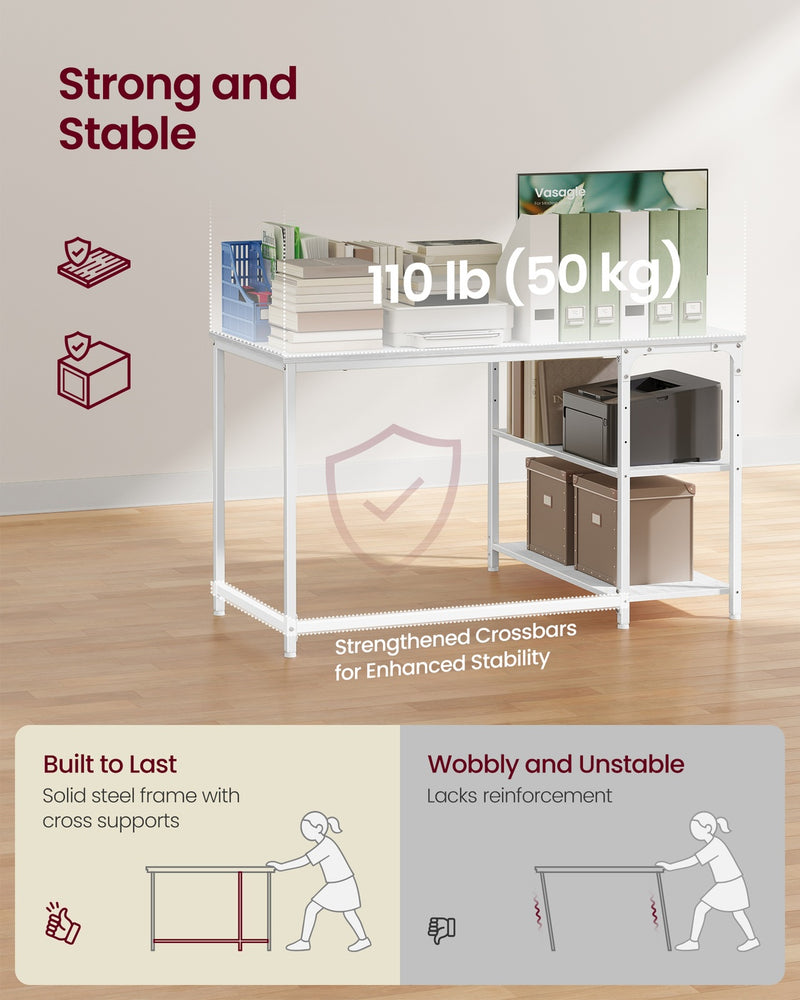 Reversible L Shaped Corner Desk with Adjustable Shelves Maple White by VASAGLE VASAGLE