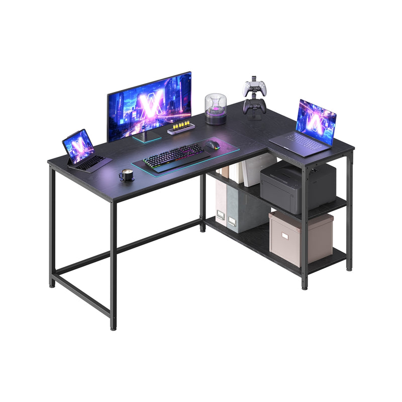 Ebony Black L Shaped Corner Desk with Adjustable Shelves 120 x 80 cm by Vasagle VASAGLE