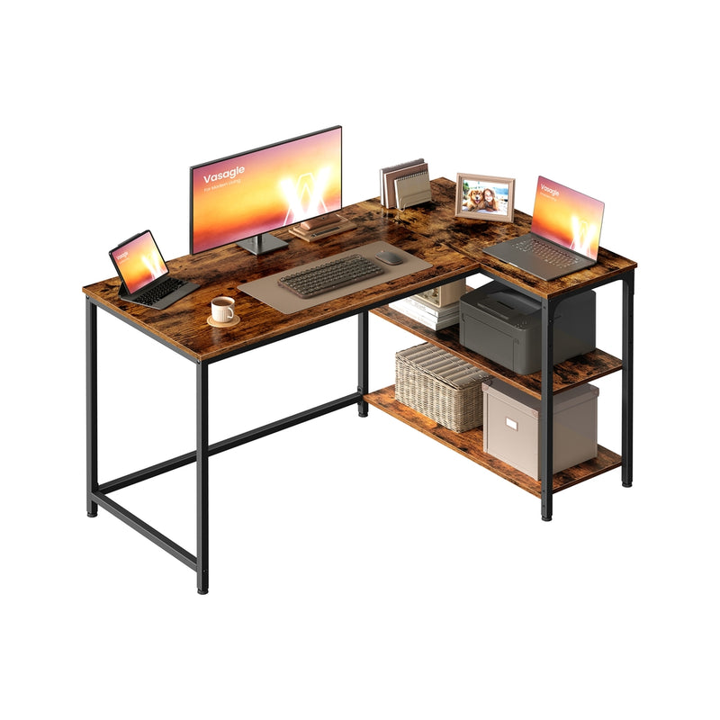L Shaped Rustic Corner Desk with Adjustable Shelves 120 x 80 cm by Vasagle VASAGLE
