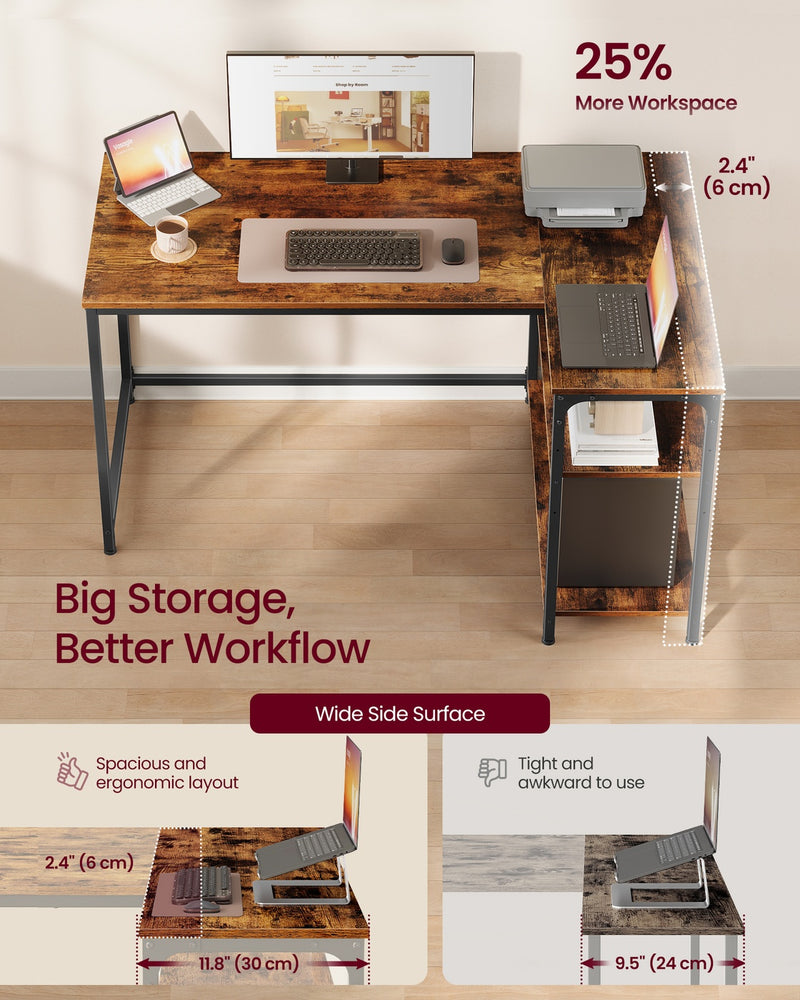 L Shaped Rustic Corner Desk with Adjustable Shelves 120 x 80 cm by Vasagle VASAGLE