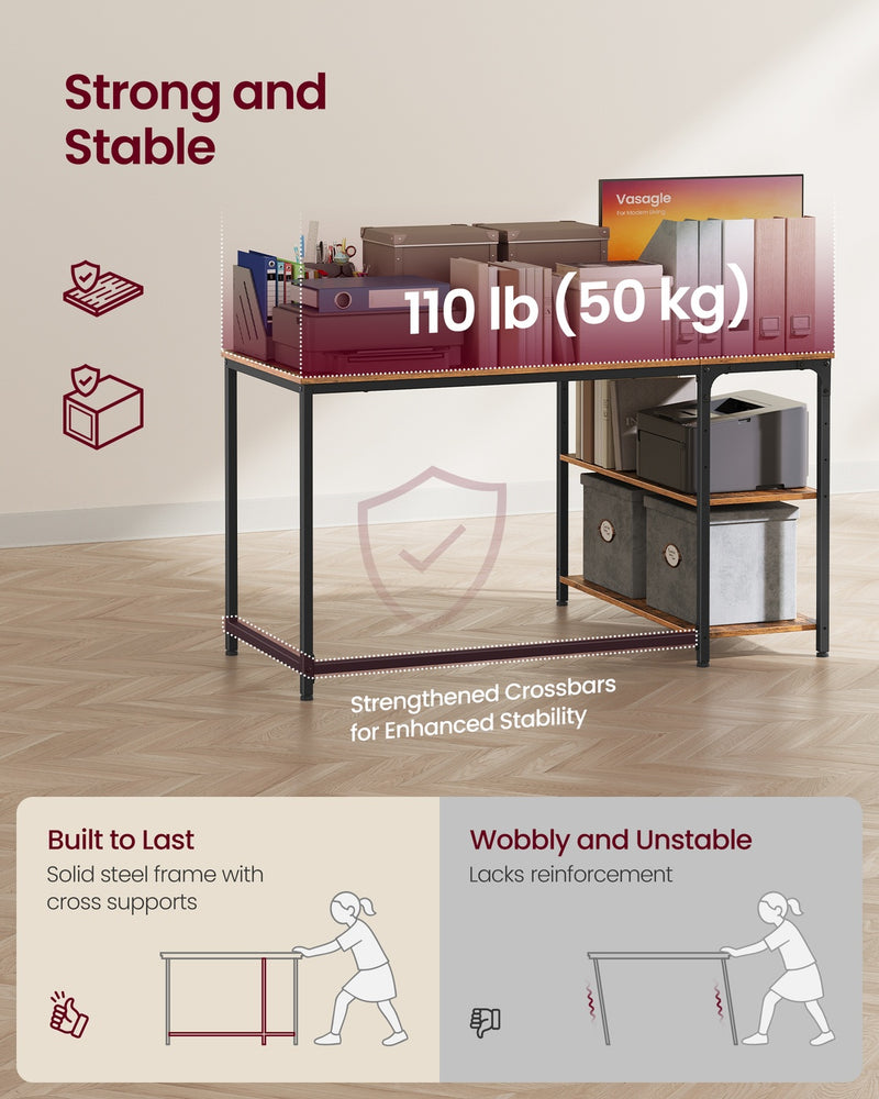 L Shaped Rustic Corner Desk with Adjustable Shelves 120 x 80 cm by Vasagle VASAGLE
