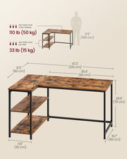 L Shaped Rustic Corner Desk with Adjustable Shelves 120 x 80 cm by Vasagle VASAGLE