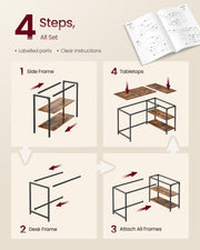 L Shaped Rustic Corner Desk with Adjustable Shelves 120 x 80 cm by Vasagle VASAGLE