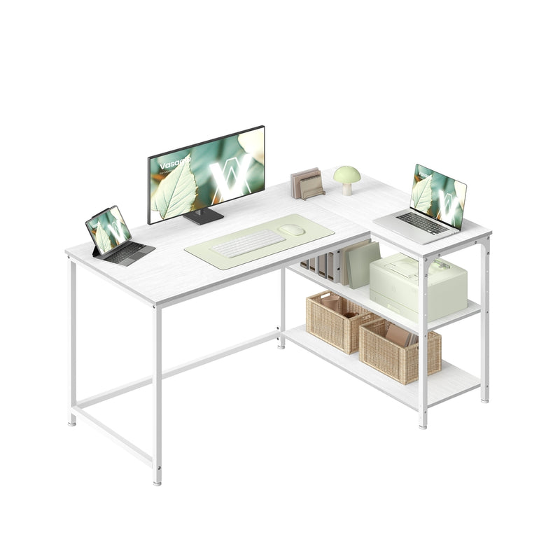 L Shaped Corner Desk with Reversible Height-Adjustable Shelves Maple White by Vasagle VASAGLE