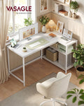 L Shaped Corner Desk with Reversible Height-Adjustable Shelves Maple White by Vasagle VASAGLE