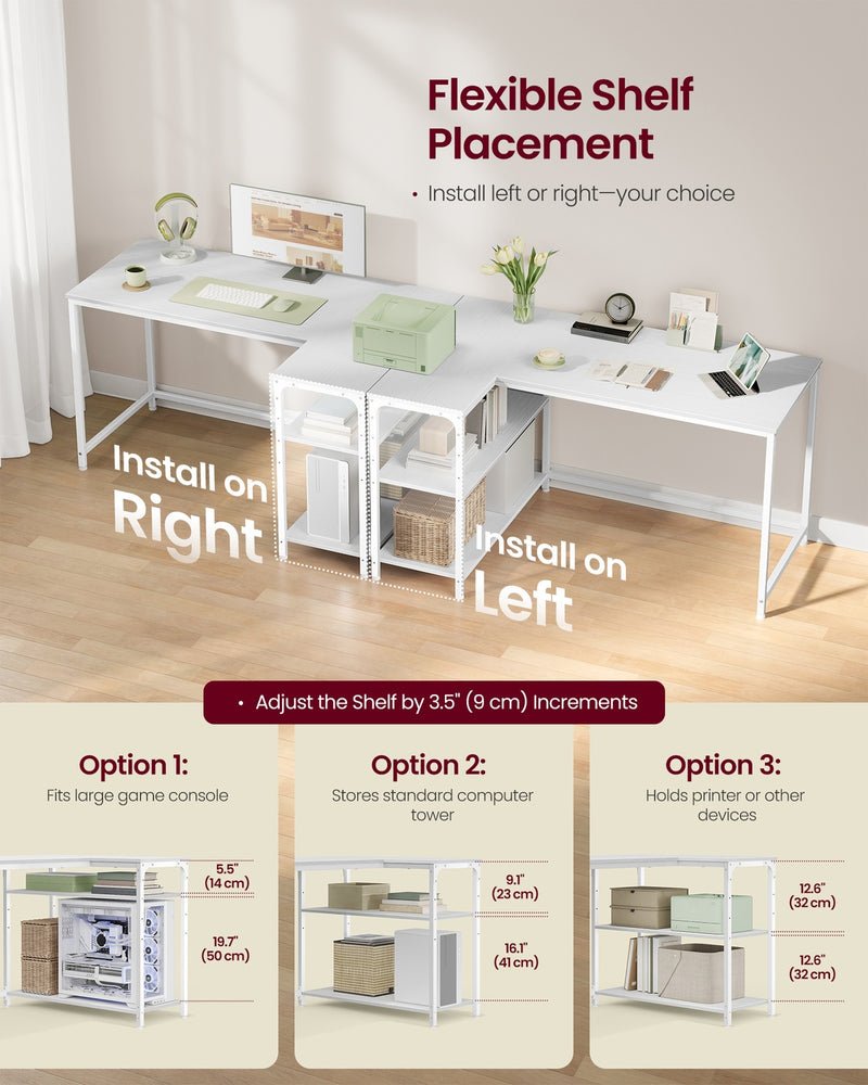 L Shaped Corner Desk with Reversible Height-Adjustable Shelves Maple White by Vasagle VASAGLE