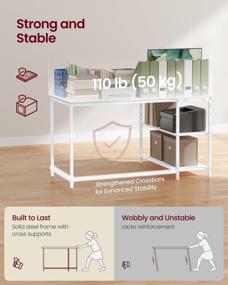 L Shaped Corner Desk with Reversible Height-Adjustable Shelves Maple White by Vasagle VASAGLE