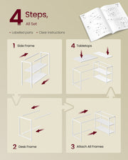 L Shaped Corner Desk with Reversible Height-Adjustable Shelves Maple White by Vasagle VASAGLE
