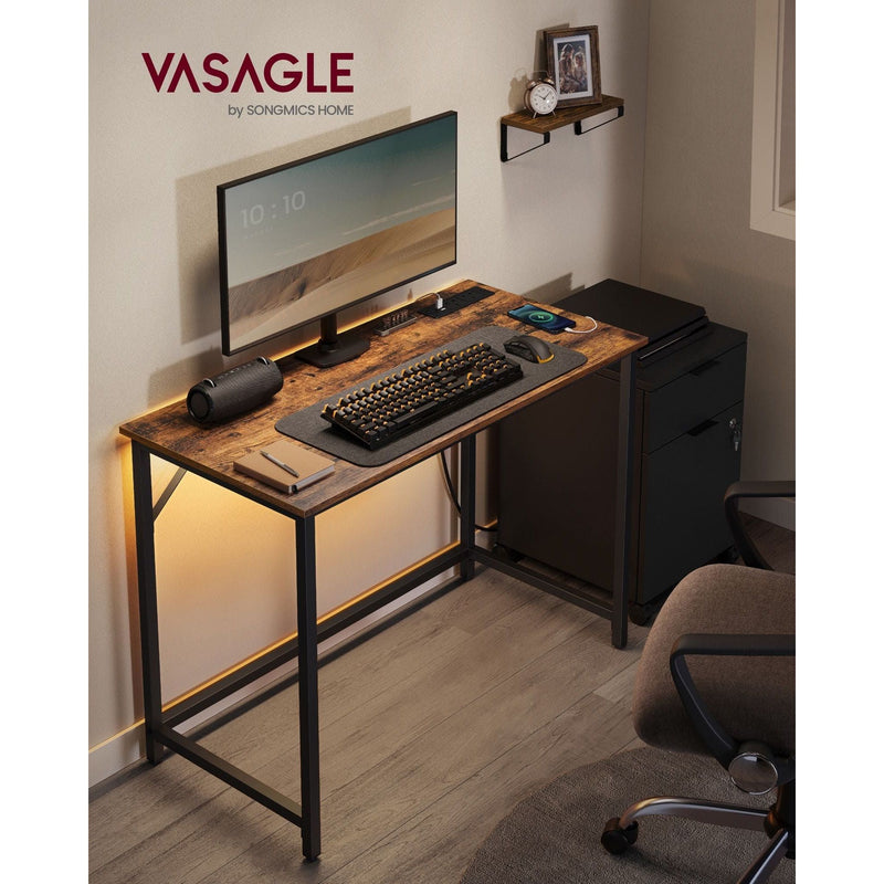 Vasagle Computer Desk With LED Lights Rustic Brown and Black For Home Office