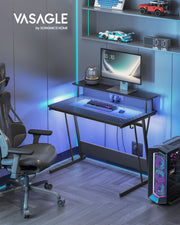 Gaming Desk with LED Lights Built-In Power Outlets and Spacious Work Surface by Vasagle