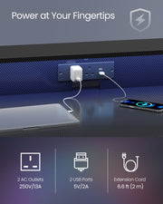 Gaming Desk with LED Lights Built-In Power Outlets and Spacious Work Surface by Vasagle