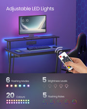 Gaming Desk with LED Lights Built-In Power Outlets and Spacious Work Surface by Vasagle