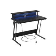 Gaming Desk with LED Lights and Built-In Power Outlets Songmics