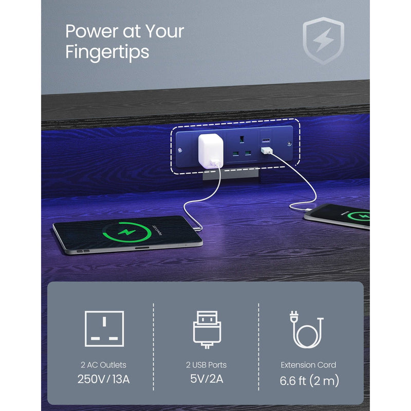 Gaming Desk with LED Lights and Built-In Power Outlets Songmics