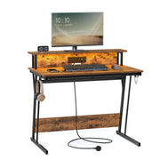 Gaming Desk with LED Lights Monitor Shelf and Power Outlets for PC Setup by Vasagle