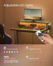 Gaming Desk with LED Lights Monitor Shelf and Power Outlets for PC Setup by Vasagle