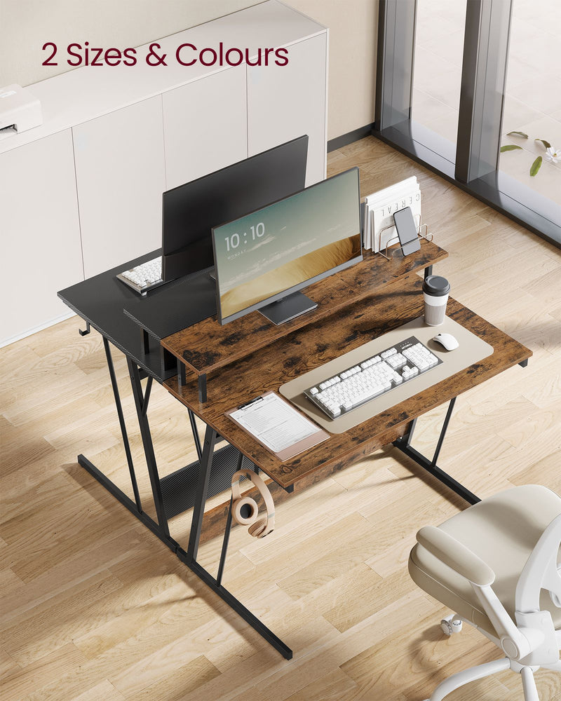 Gaming Desk with LED Lights Monitor Shelf and Power Outlets for PC Setup by Vasagle