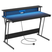 Black 120x60cm Gaming Desk with LED Lights and Power Outlets for PC Setup by Vasagle