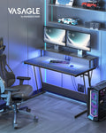 Black 120x60cm Gaming Desk with LED Lights and Power Outlets for PC Setup by Vasagle