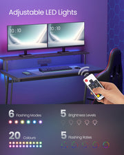 Black 120x60cm Gaming Desk with LED Lights and Power Outlets for PC Setup by Vasagle