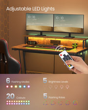 120x60cm Gaming Desk with LED Lights Built In Power Outlets and Cup Holder for Gamers by Vasagle
