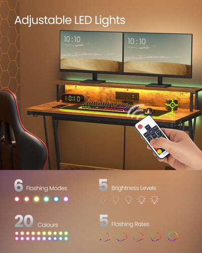 120x60cm Gaming Desk with LED Lights Built In Power Outlets and Cup Holder for Gamers by Vasagle