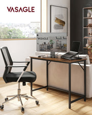 100cm Rustic Computer Office Desk with Sturdy Black Steel Frame for Home Office or Study by Vasagle