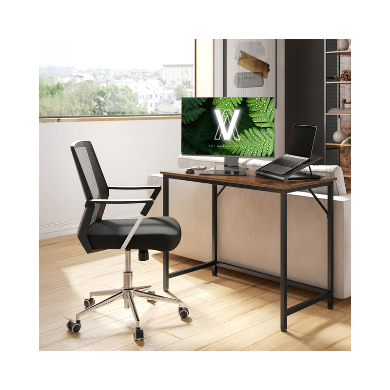 100cm Rustic Computer Office Desk with Sturdy Black Steel Frame for Home Office or Study by Vasagle