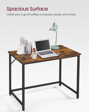 100cm Rustic Computer Office Desk with Sturdy Black Steel Frame for Home Office or Study by Vasagle