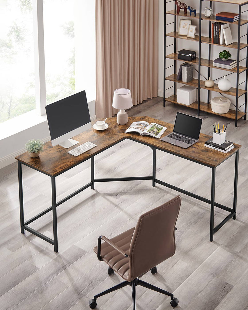L Shaped Corner Desk with Shelves for Home Office or Study in Rustic Brown by Vasagle