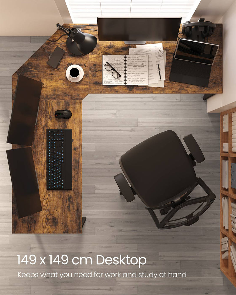 L Shaped Corner Desk with Shelves for Home Office or Study in Rustic Brown by Vasagle