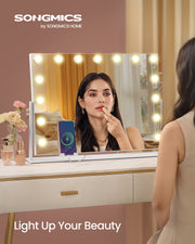 Vanity Makeup Mirror with LED Lights Touch Control in Matte White Finish by Songmics