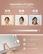 Vanity Makeup Mirror with LED Lights Touch Control in Matte White Finish by Songmics