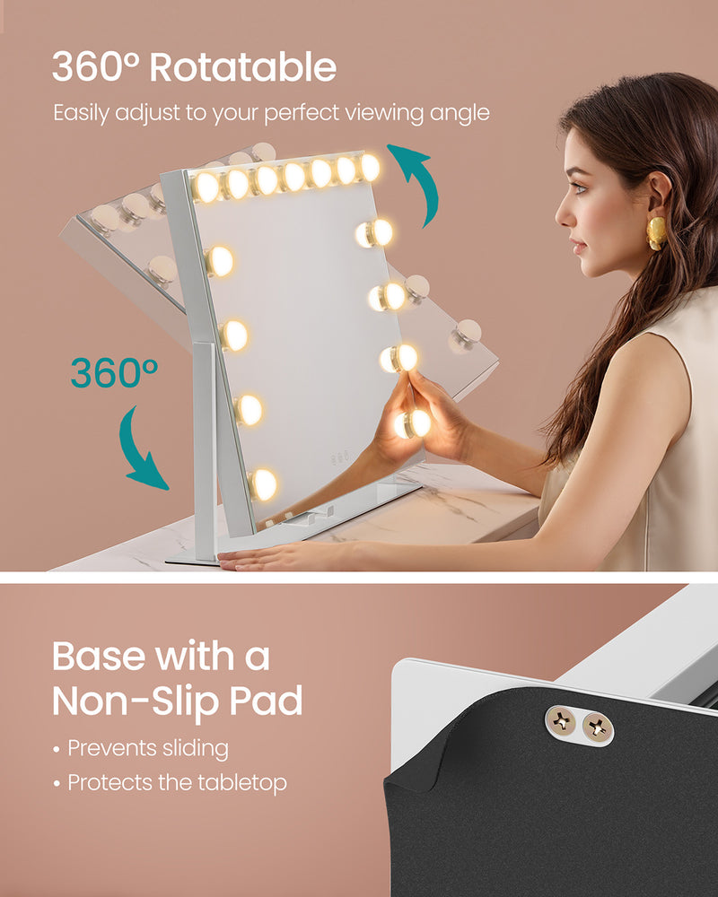 Vanity Makeup Mirror with LED Lights Touch Control in Matte White Finish by Songmics