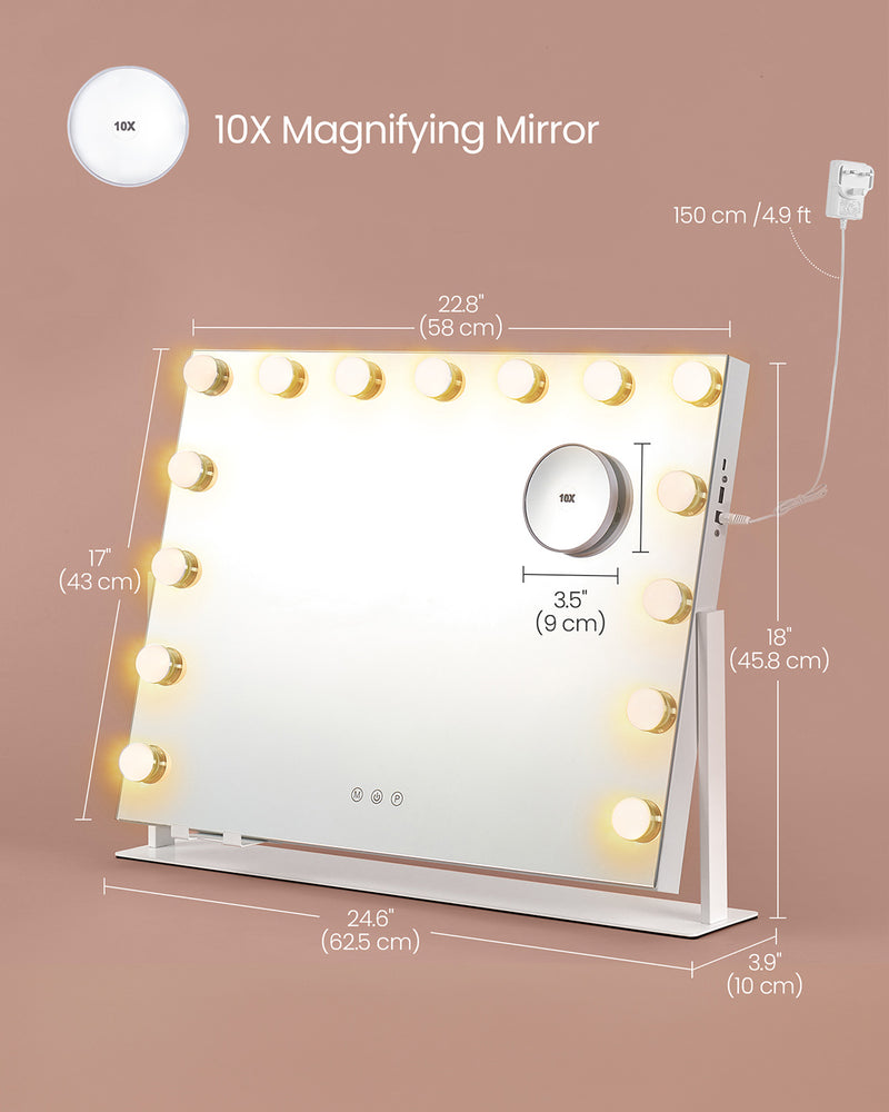 Vanity Makeup Mirror with LED Lights Touch Control in Matte White Finish by Songmics
