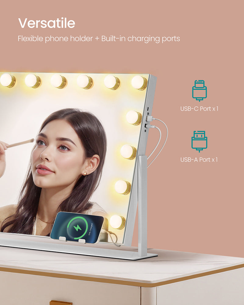 Vanity Makeup Mirror with LED Lights Touch Control in Matte White Finish by Songmics