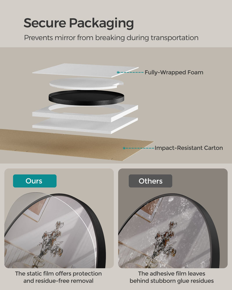 50 cm Round Wall Mirror with Modern Frame for Bathroom or Hallway by Songmics