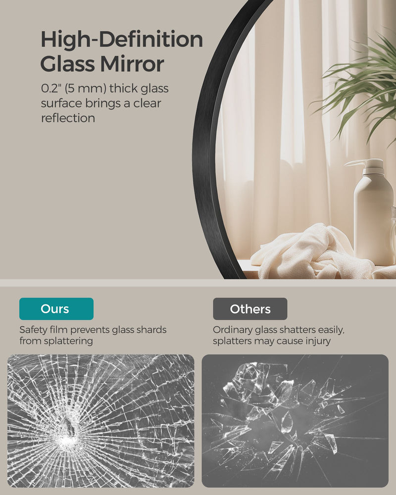 76 cm Round Wall Mirror with Metal Frame for Bathroom or Hallway by Songmics