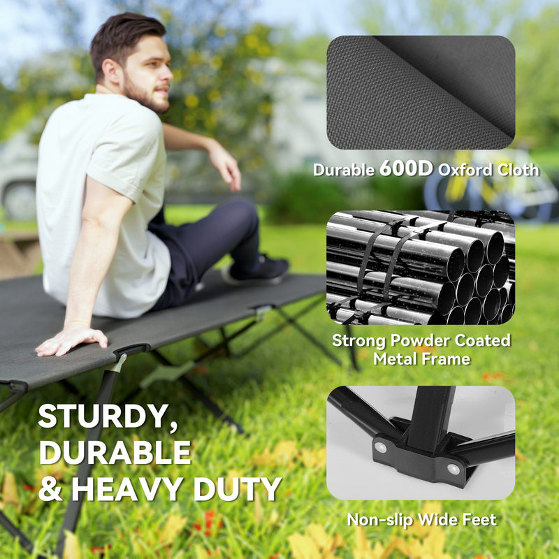 Double Folding Camping Bed for Two Adults Raised Off Ground Charcoal Grey