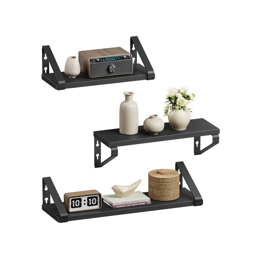Set of 3 Black Wall Shelves with Two Mounting Options for Stylish Storage by Vasagle