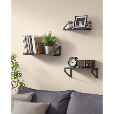 Set of 3 Black Wall Shelves with Two Mounting Options for Stylish Storage by Vasagle
