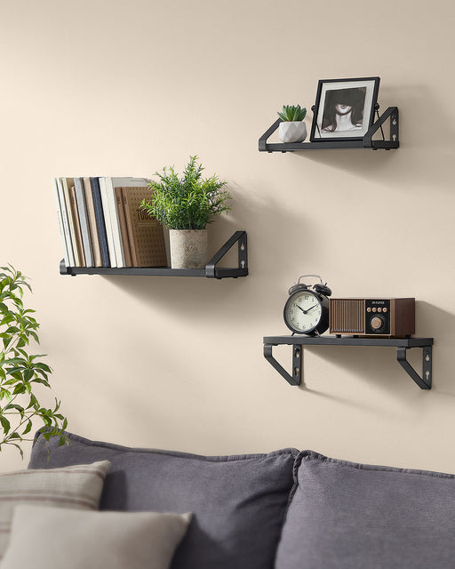Set of 3 Black Wall Shelves with Two Mounting Options for Stylish Storage by Vasagle
